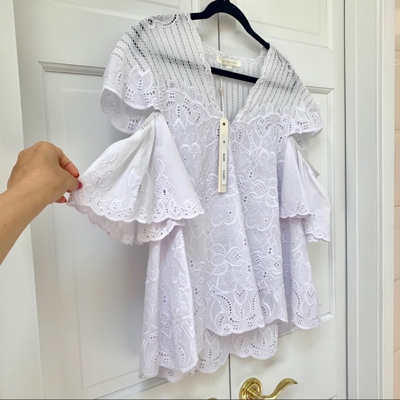 Jonathan Simkhai V-Neck White Crochet Flutter Sleeve Top - Picture 10 of 16